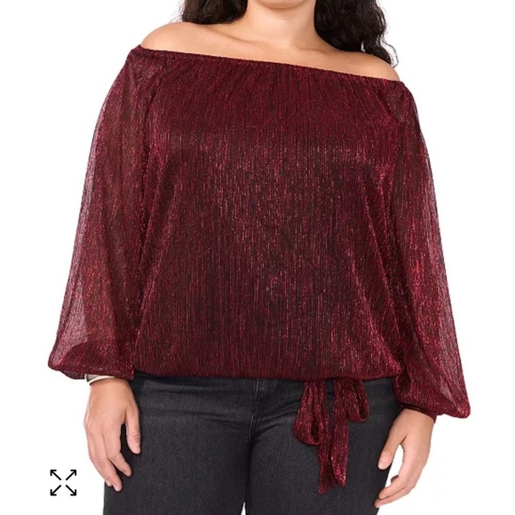 Vince Camuto
Plus Size Metallic Off-The-Shoulder Tie-Front Bouse - Picture 1 of 4
